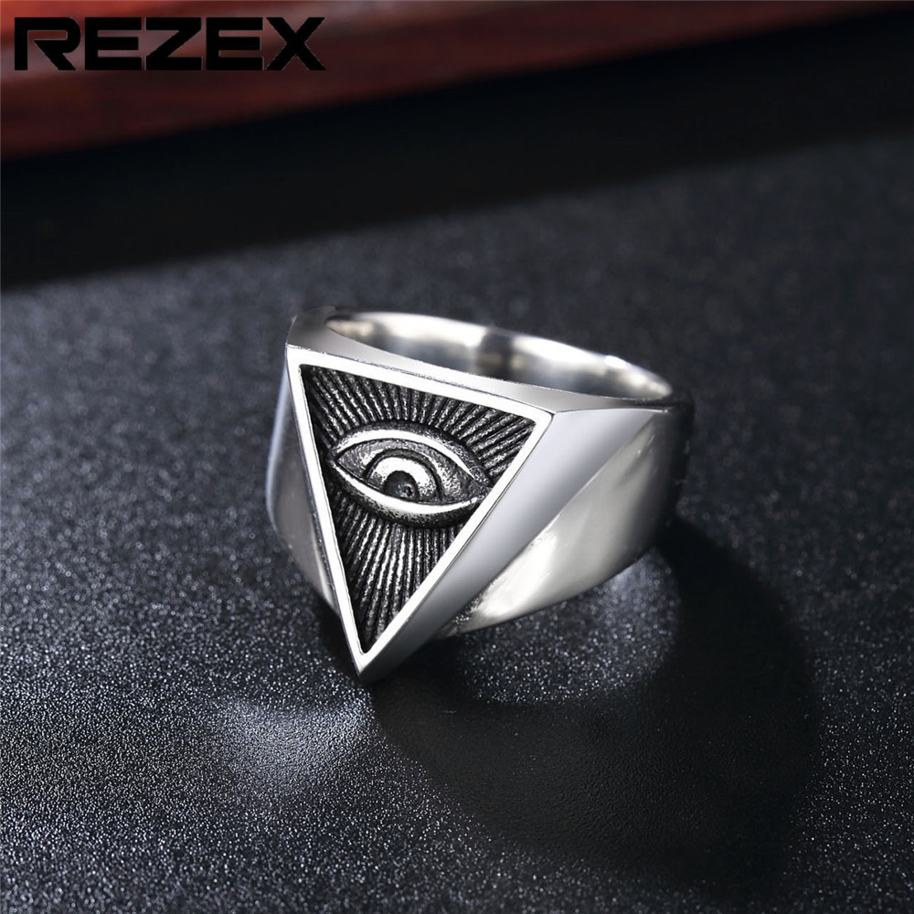 Vintage Biker Black Silver  Gold Punk Male Jewelry Fashion All Seeing Eye Pyramid Illuminati Masonic Men Stainless Steel Ring