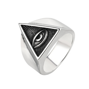 Vintage Biker Black Silver  Gold Punk Male Jewelry Fashion All Seeing Eye Pyramid Illuminati Masonic Men Stainless Steel Ring