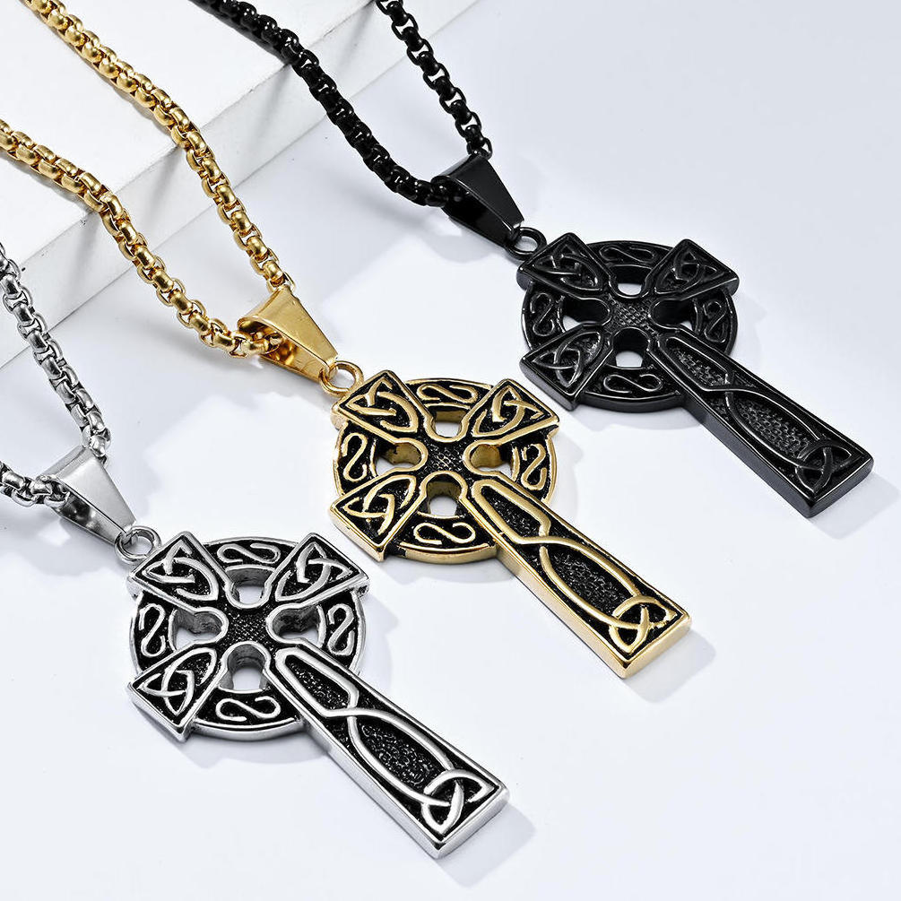 Factory Direct Sale Vintage Gothic Mens Latest Trendy Stainless Steel Celtic Knot Cross Pendant