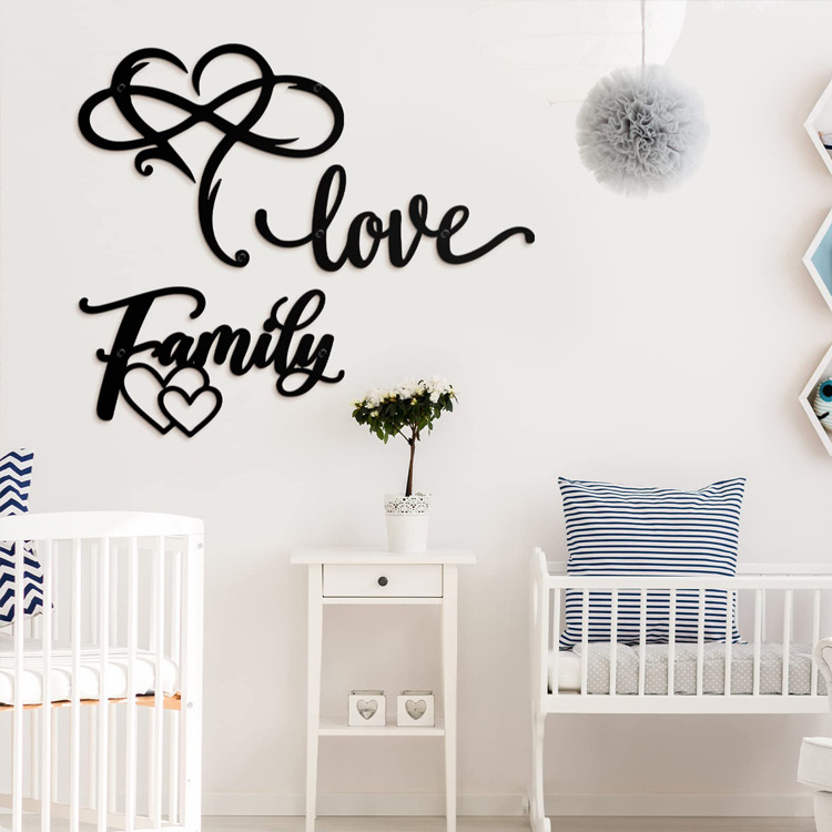 Custom Laser Cutting Metal Heart Black Love Sign Geometric Wall Art Decor Metal Family Wall Signs For Home Office Decorations