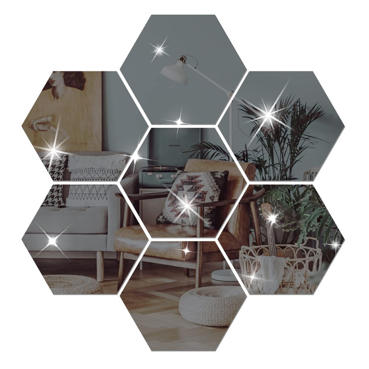 Self Adhesive Tiles Mirror Wall Stickers Non Glass Mirror Plastic 3D Hexagon Acrylic Mirror Wall Decor