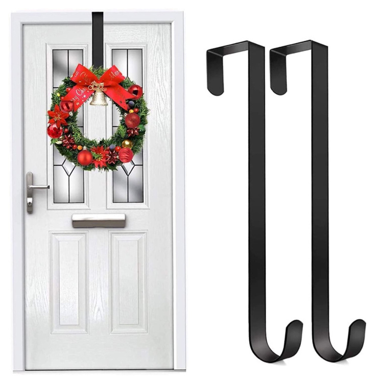 Custom Size Christmas Wreath Decorative Stainless Steel Coat Rack Black Hanger Over The Door Hook