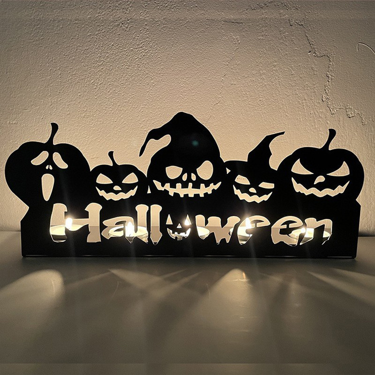 Wholesale Halloween Ghost Pumpkin Mummy Vintage Gold Black Metal Iron Taper Pillar Tea Light Candle Holder