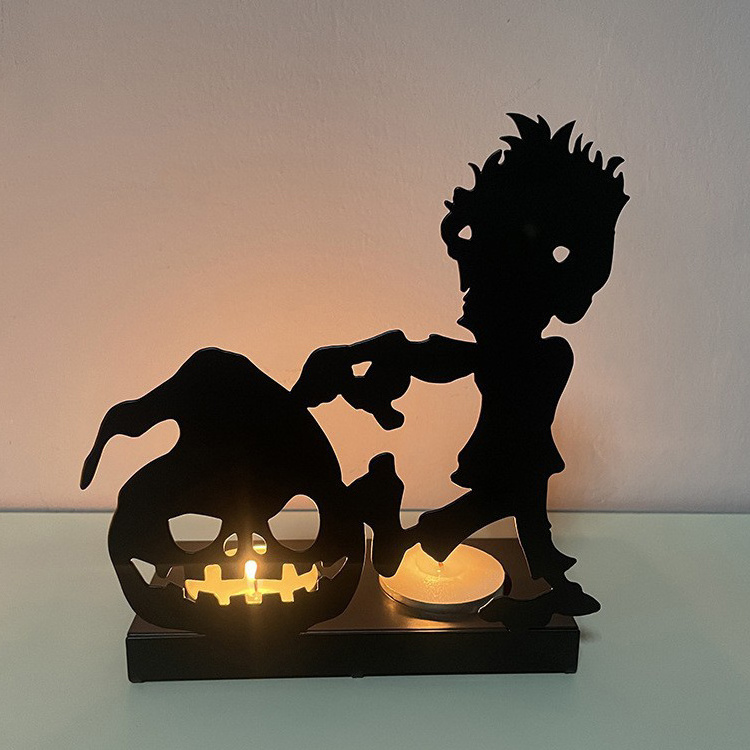 Wholesale Halloween Ghost Pumpkin Mummy Vintage Gold Black Metal Iron Taper Pillar Tea Light Candle Holder