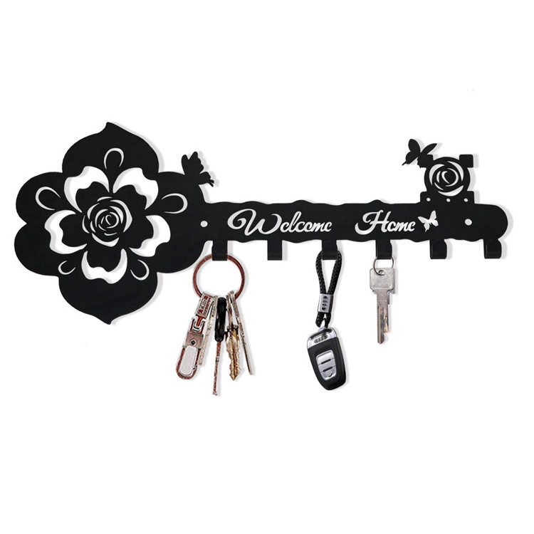 Decorative Black Metal Cat Dog Wall Hooks Laser Cutting Custom Metal Wall Mounted Coat Rack