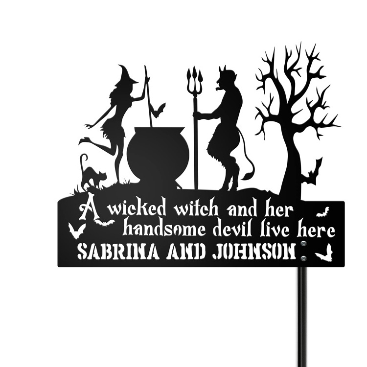 Garden Lawn Yard Halloween Decor Pumpkin Spider Web Metal Art Custom Black Cut Witch Bat Halloween Metal Sign