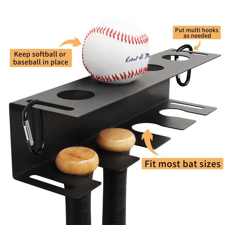 Wall Mounting Metal Baseball Holder and Baseball Bat Display Ball and Bat Storage Rack for Wall