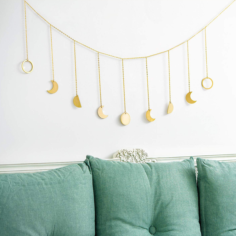 Custom Aesthetic Home Decorations Moon Phase Wall Hanging Gold Metal Moons Garland Boho Decor