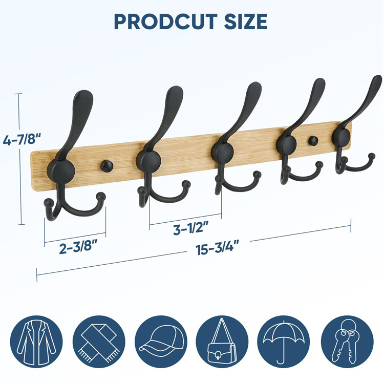 Coat Hat Towel Purse Robes Bathroom Entryway Heavy Duty Stainless Steel Metal Coat Hook Rail Coat Rack Wall Mounted