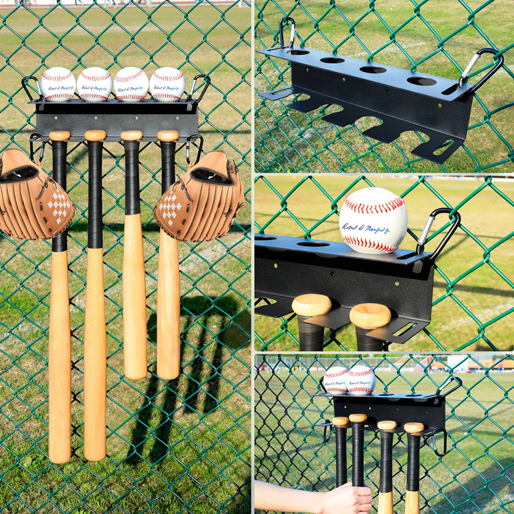 Home Living Room Wall Hooks Sports Equip Matte Black Wall Mounted Baseball Holder Baseball Bat Display Rack