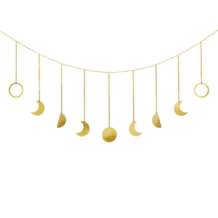 Custom Aesthetic Home Decorations Moon Phase Wall Hanging Gold Metal Moons Garland Boho Decor