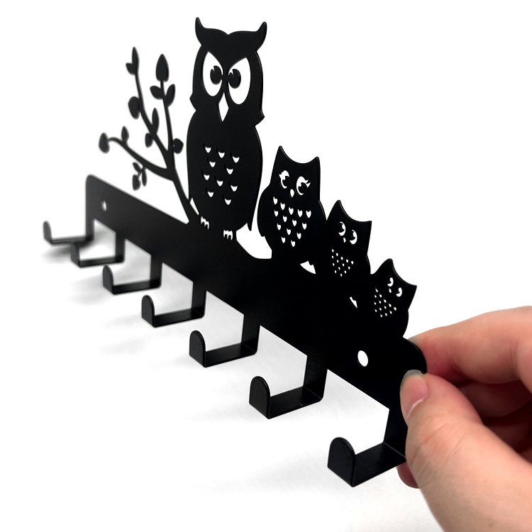 Custom Black Metal Towel Holder Wall Mounted Small Metal Owl Keychain Racks