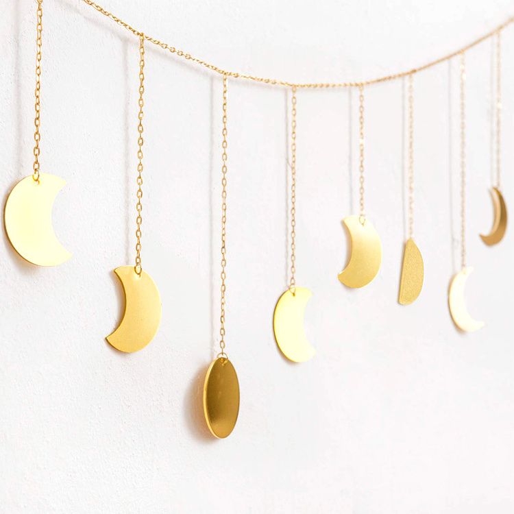 Custom Aesthetic Home Decorations Moon Phase Wall Hanging Gold Metal Moons Garland Boho Decor