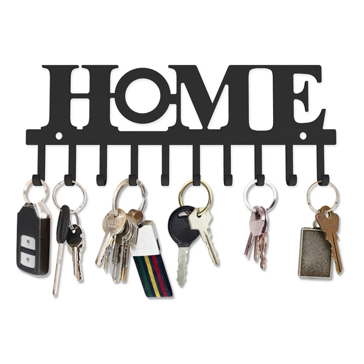 Custom Cheap Laser Cutting Black Wall Mounted Key Hooks Organizer Wall Key Holder For Bags Key Rack