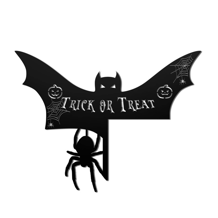 Garden Lawn Yard Halloween Decor Pumpkin Spider Web Metal Art Custom Black Cut Witch Bat Halloween Metal Sign