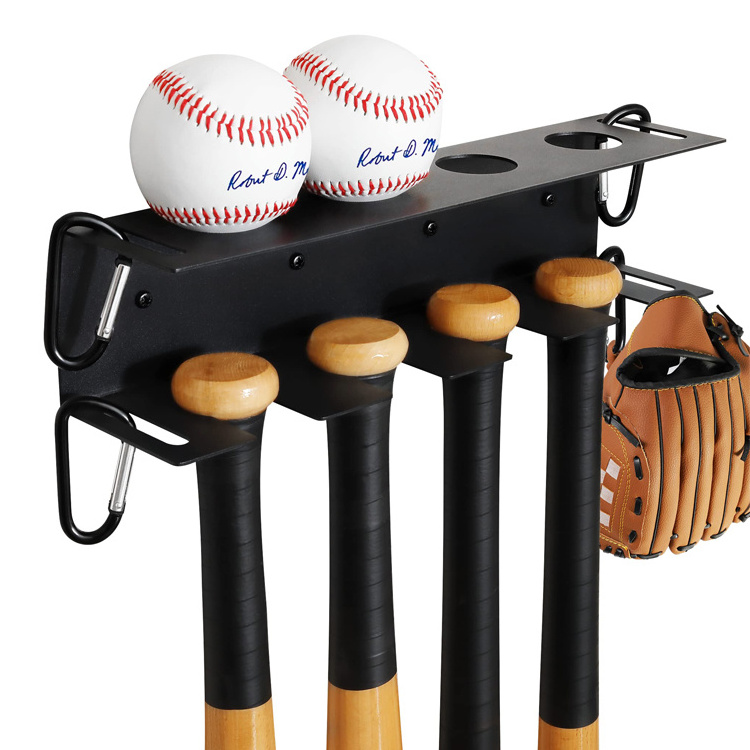 Home Living Room Wall Hooks Sports Equip Matte Black Wall Mounted Baseball Holder Baseball Bat Display Rack