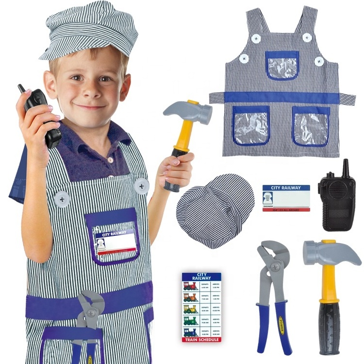 Halloween Role Play Outfits Construction Worker Costume With Toys Set Kids Cosplay Party Career Train Engineer  Costume