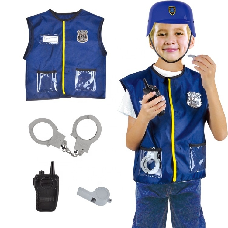 Kids Career Uniform Outfit Role Play Kit Boys Halloween Carnival Party Performance Police-Themed  Officer Costume