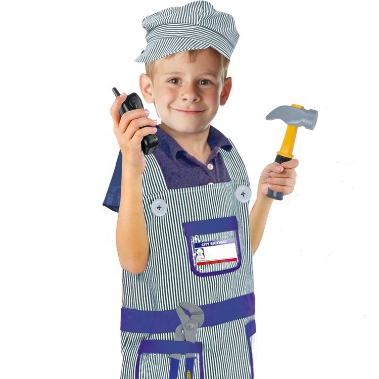 Halloween Role Play Outfits Construction Worker Costume With Toys Set Kids Cosplay Party Career Train Engineer  Costume