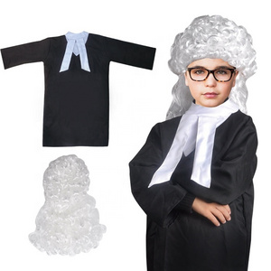 Halloween Kids Career Role Play Pretend Play Toy Party Cosplay  Judge Costume Lawyer Costume  With Sliver Wig