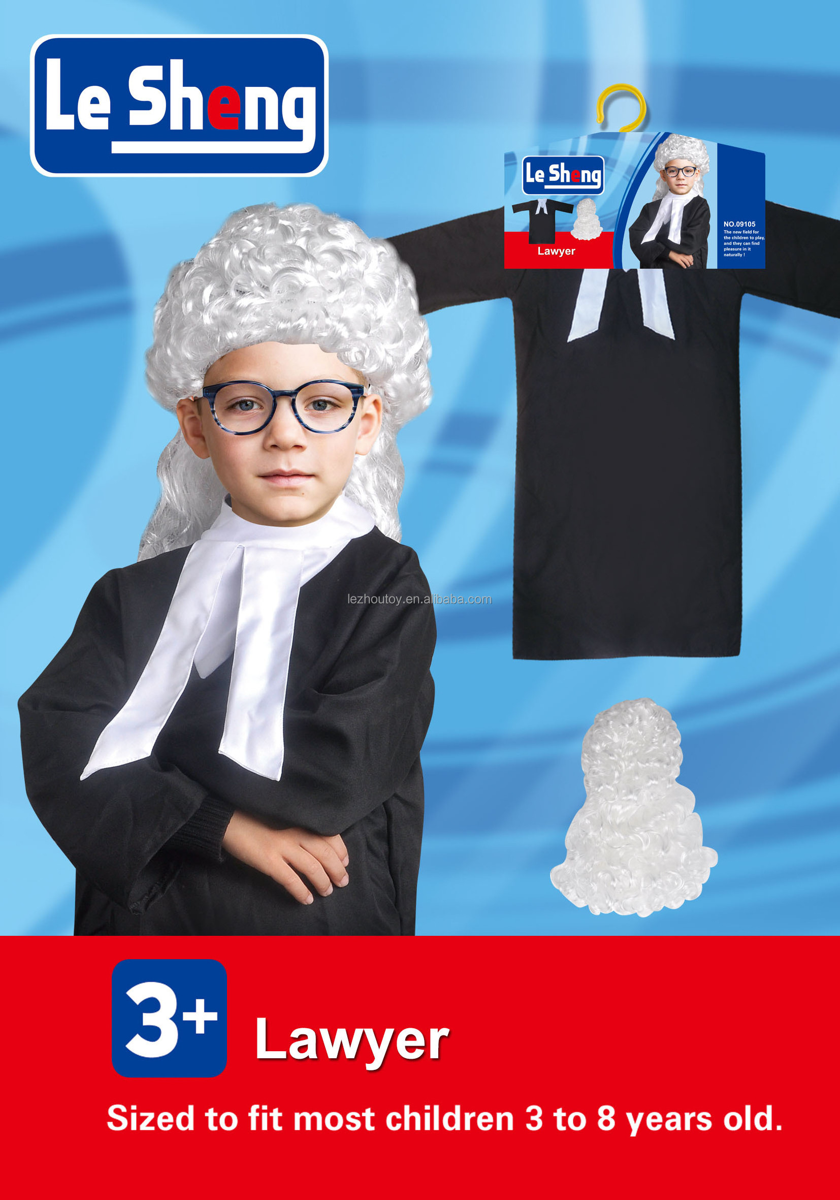 Fancy Dress Kids Career Role Play Party Cosplay  Judge Costume Lawyer Costume  With Sliver Wig