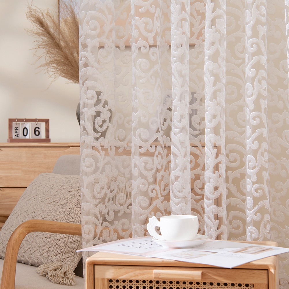 European Luxury Style Voile Semi Sheer Curtains for Bedroom and Living Room Light Filtering Window Curtain Fabric