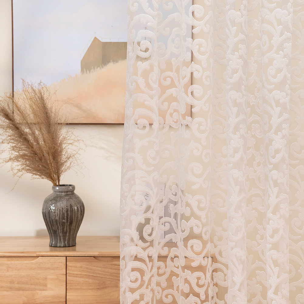 European Luxury Style Voile Semi Sheer Curtains for Bedroom and Living Room Light Filtering Window Curtain Fabric