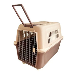 Qingdao Lezi Fast Delivery Airline Approved Portable Plastic Large Air Travel Kennel On Wheels Pet Dog Cat Carrier Crate Cages