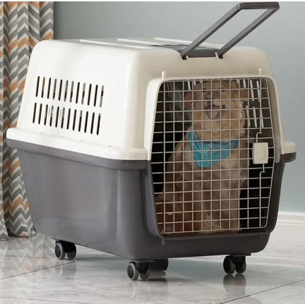 Qingdao Lezi Fast Delivery Airline Approved Portable Plastic Large Air Travel Kennel On Wheels Pet Dog Cat Carrier Crate Cages