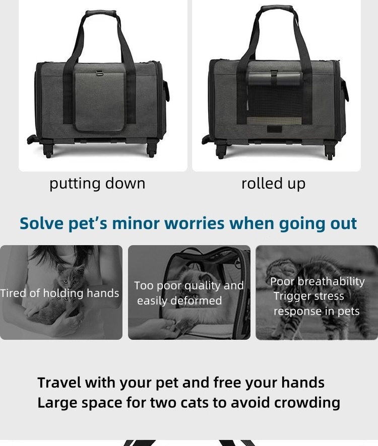 Airline Approved Extra Small Stroller Trolley Rolling Cat Pet Dog Carrier Bag With Wheels For Small Large Dog