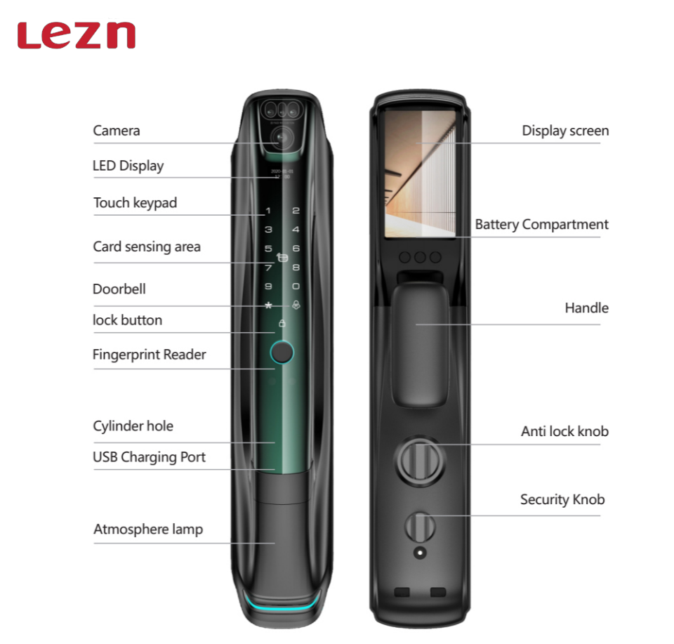 LEZN K12 Face Recognition Waterproof Biometric Smart Lock For Home Security APP Fingerprint Bluetooth