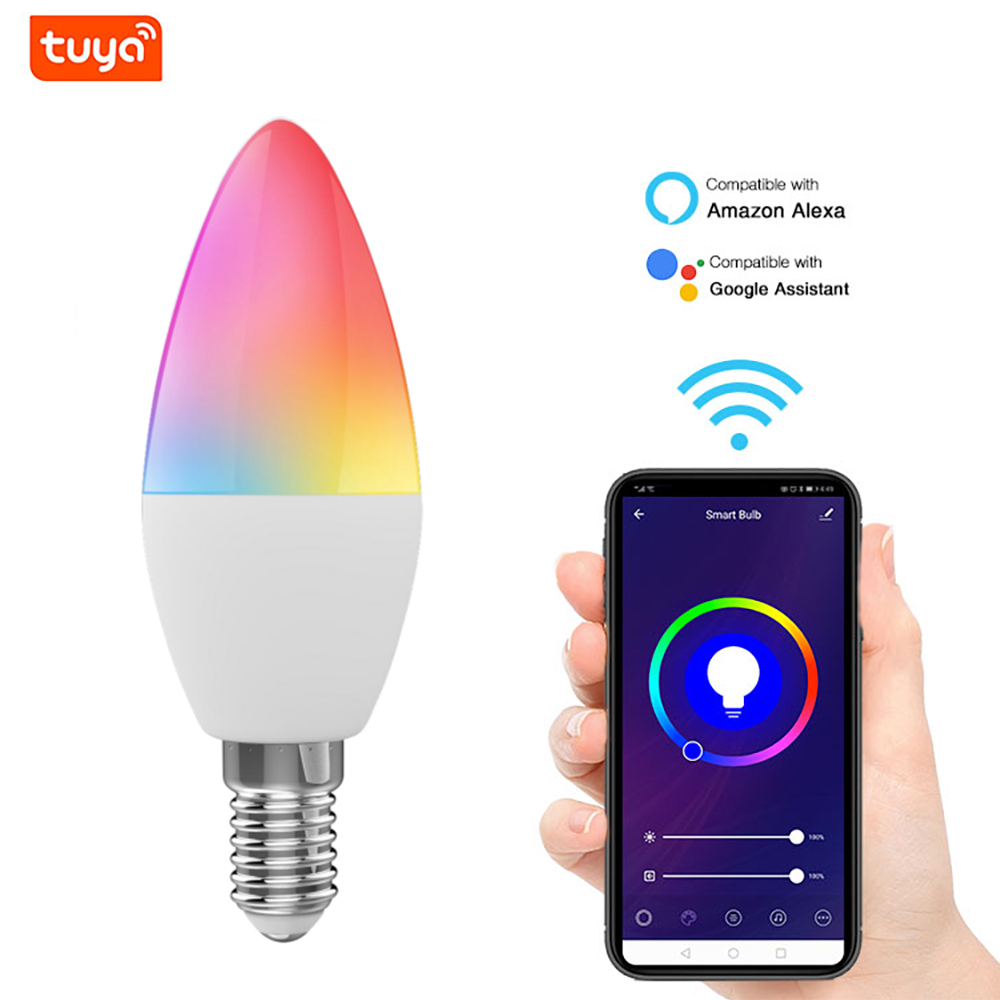 E14 RGB CW Tuya Zigbee 5w smart light bulbs Music Candle Light Bulb Compatible With Alexa Google home