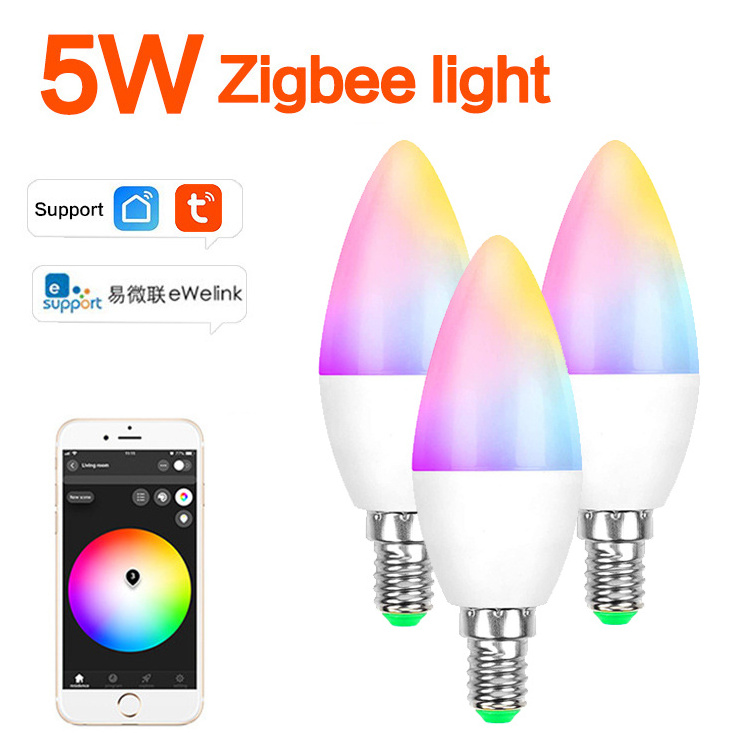 E14 RGB CW Tuya Wifi 5w smart light bulbs Music Candle Light Bulb Compatible With Alexa Google home