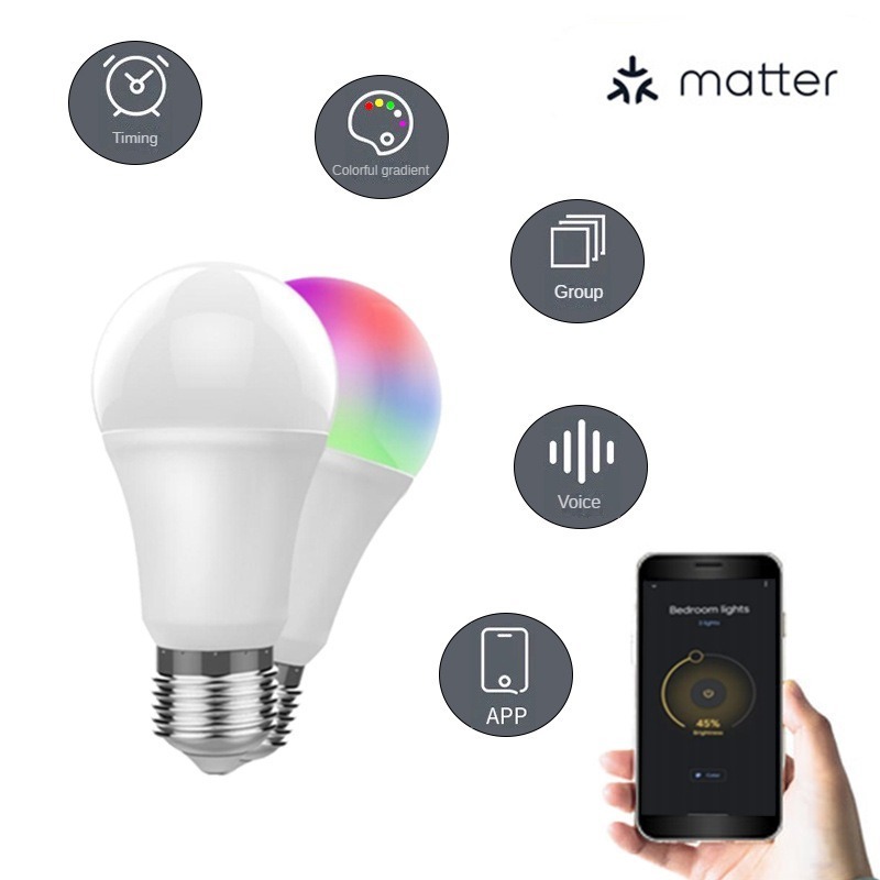 Matter Smart Bulb Light 7w Homekit Voice Intelligent App Control E26 E27 B22 RGB Led Bulb Light Compatible Alexa Google Home