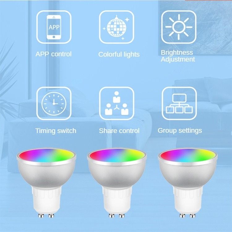 Tuya Smart Life App Controlling Rgb Cold White Warm White Gu10 Spot Light 5w Wifi Led Smart Bulb Compatible Alexa Google Home