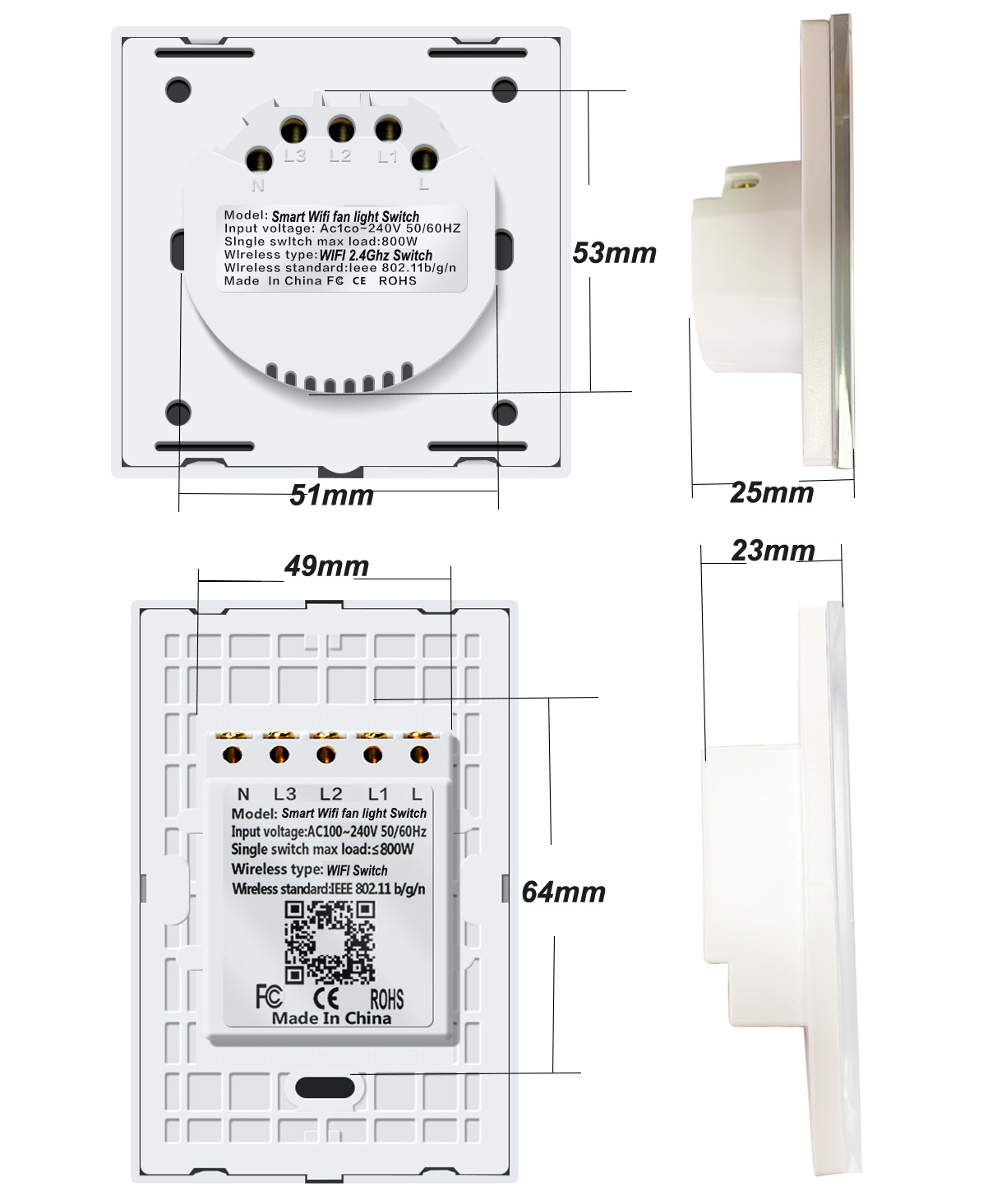 US Standard Tuya Smart Wifi Dimmer Wall Touch Screen Light Control Fan Controller Alexa Google Voice Switch