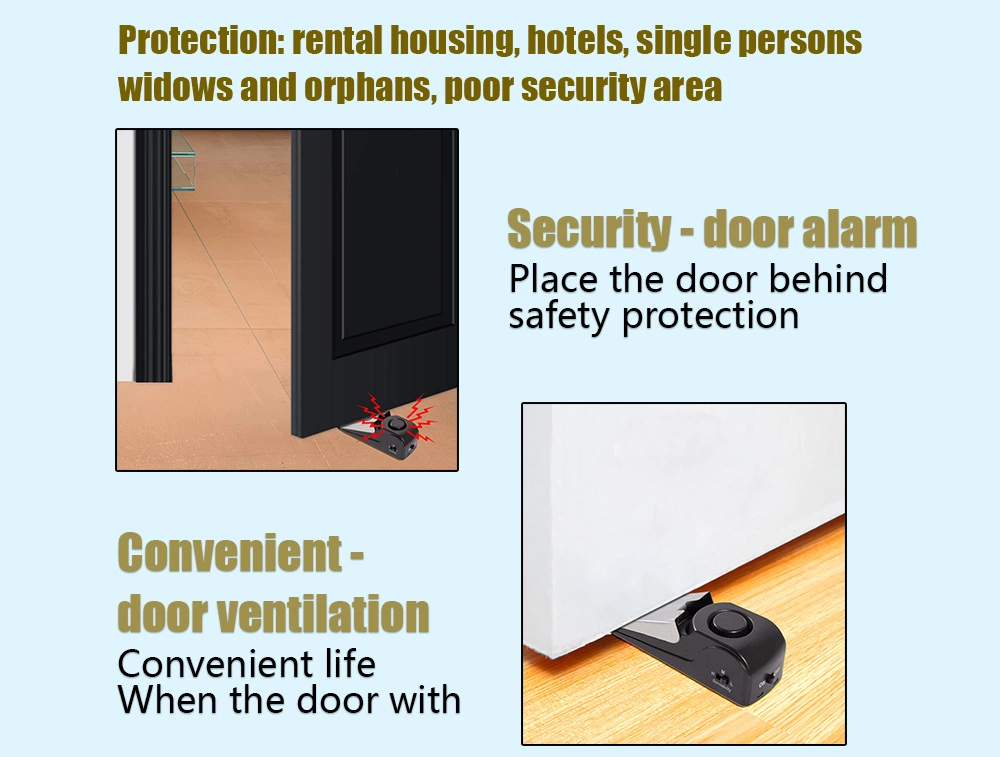 Home Security Door Stop Alarm 120db Door Block Vibration Alarm Portable Door Alarm Stopper Doorstop for Traveling Security