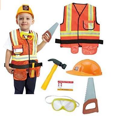 Construction Worker Costume Children Role Play Set Orange