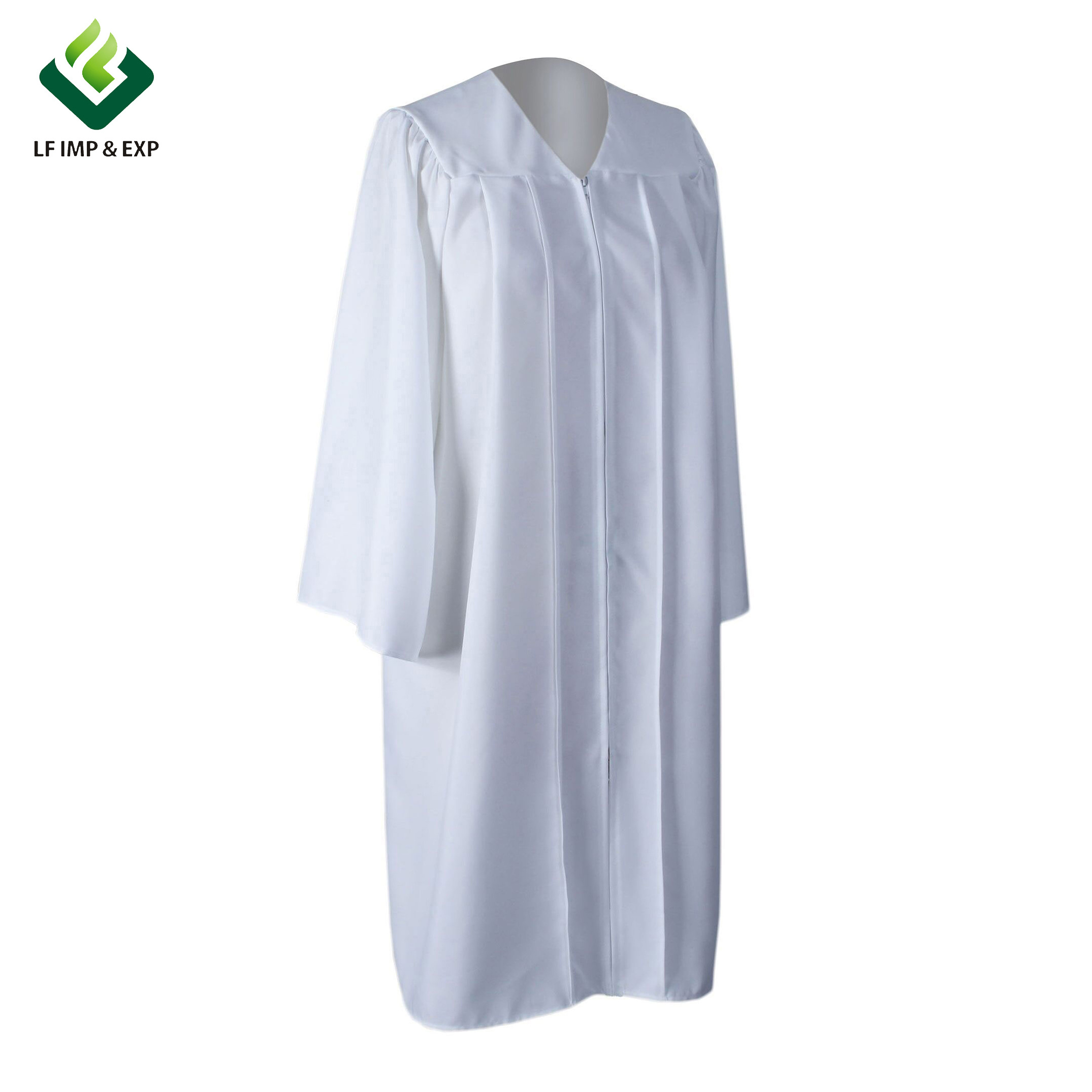 School Uniform Unisex Adult Matte White Finish Graduation Gown without Cap and Tassel