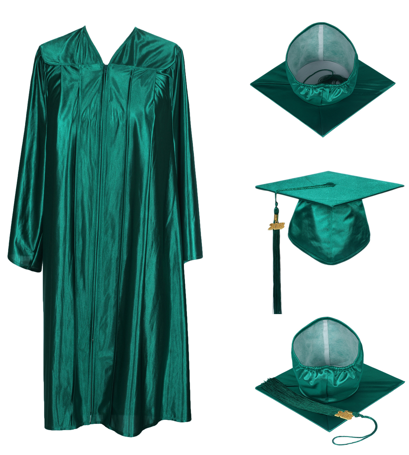 Academic Robe Graduation Gown and Cap with Tassel for Adults- Shiny