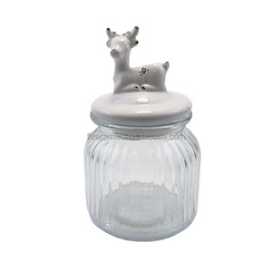 Wholesale Glass Jar With Xmas Deer Ceramic Lids Airtight Covers Storage Jars Container For Cookies Candies