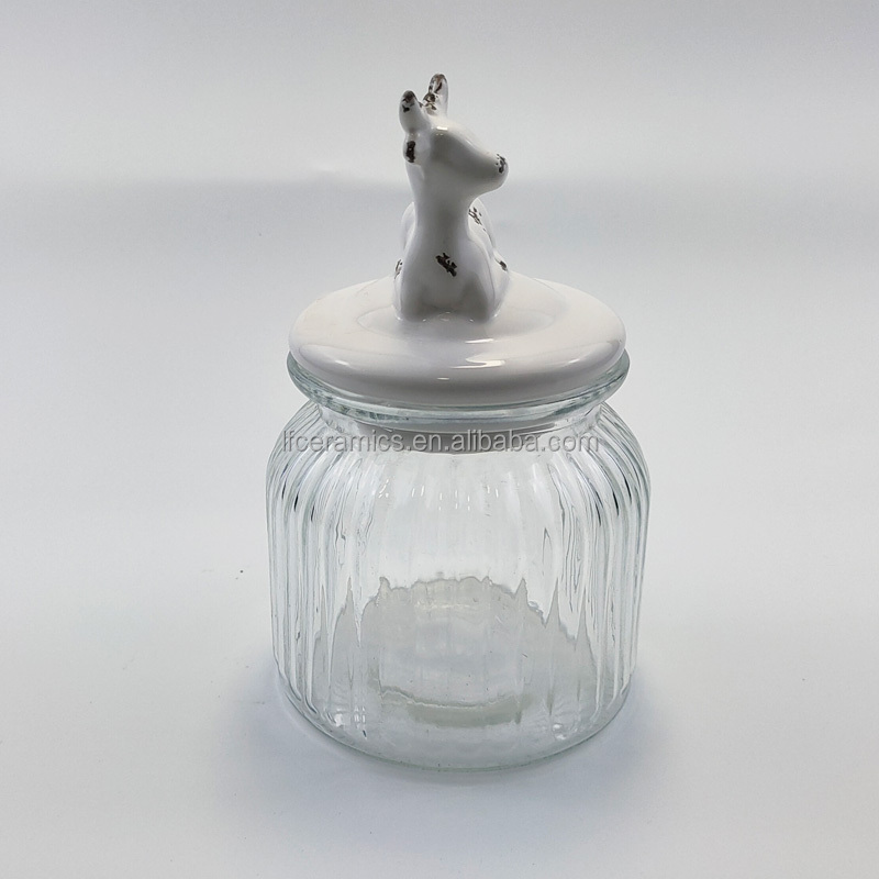 Wholesale Glass Jar With Xmas Deer Ceramic Lids Airtight Covers Storage Jars Container For Cookies Candies