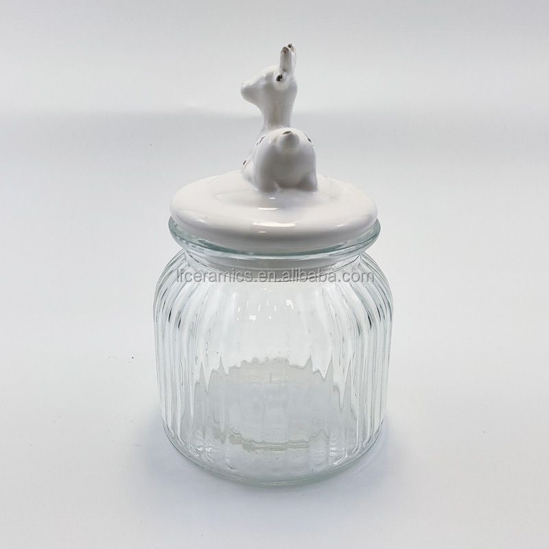 Wholesale Glass Jar With Xmas Deer Ceramic Lids Airtight Covers Storage Jars Container For Cookies Candies