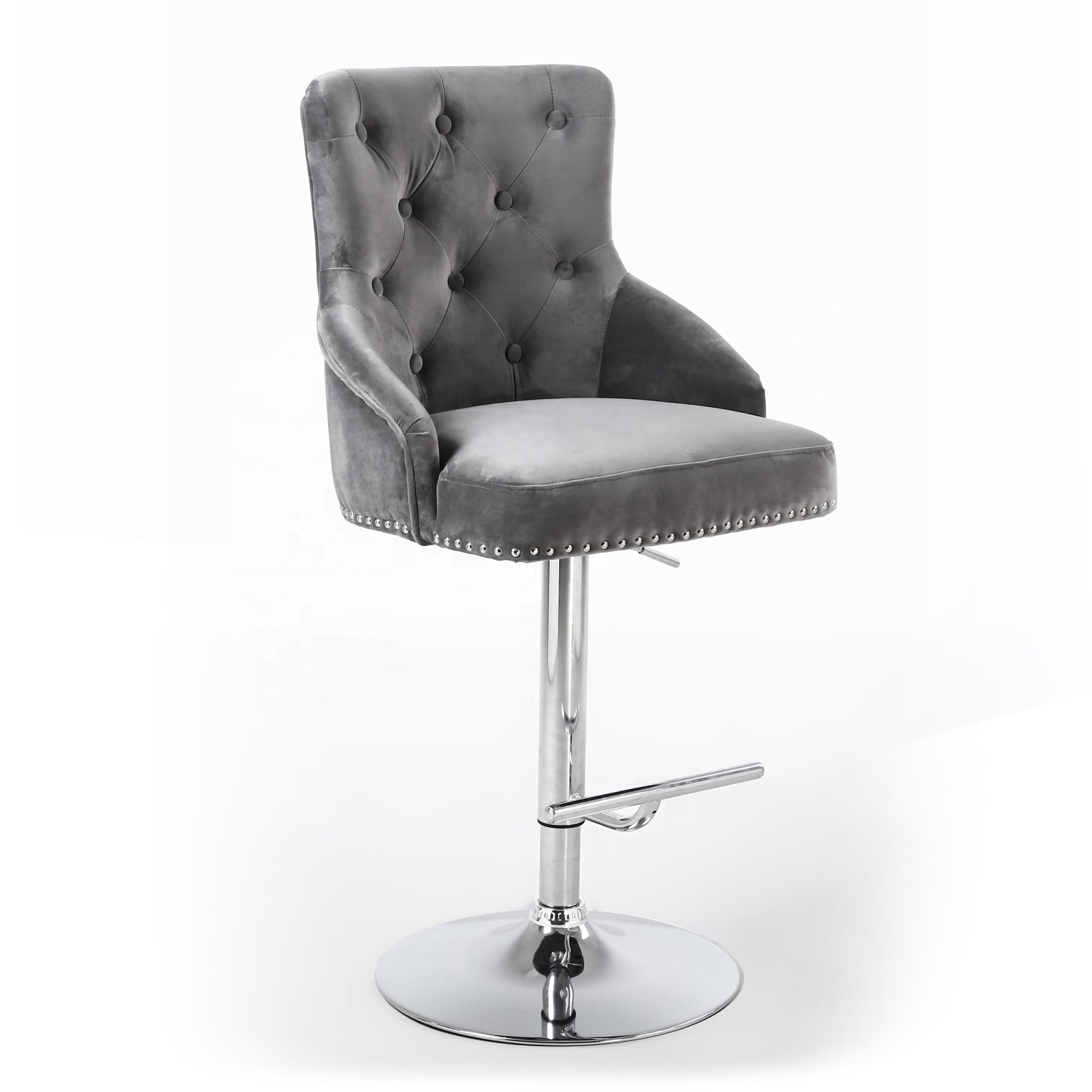 Luxury Bar Stool Modern Bar Chair Promotion Steel Frame Chrome Base Plated Swivel Bar Stool