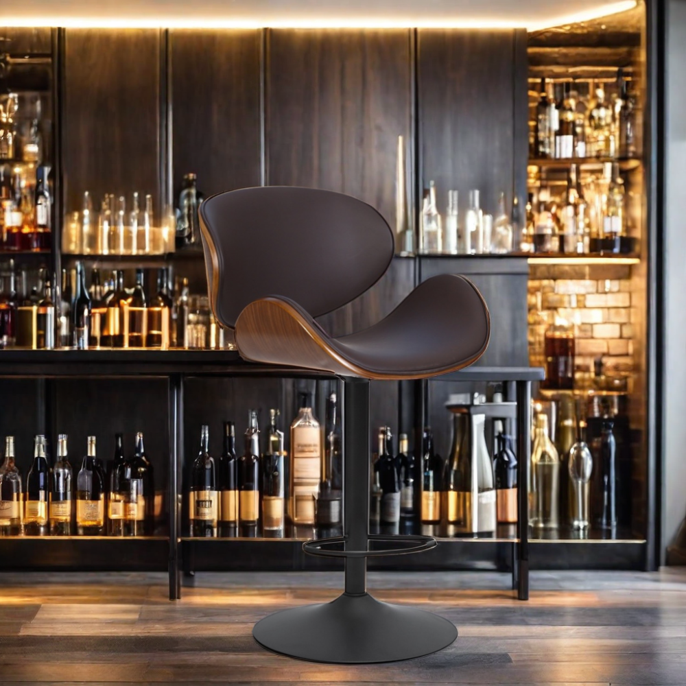 Modern PU Leather Swivel Adjustable Bar Stools Counter Height Armless Commercial Furniture Outdoor Use Metal Frame Bar Chair