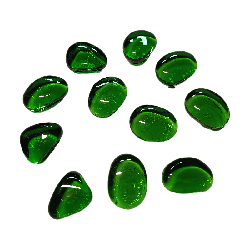 America Hot Sale Green Fire Glass Bead Special Shape For Fire Pit Glass Fire Bowl Pebble