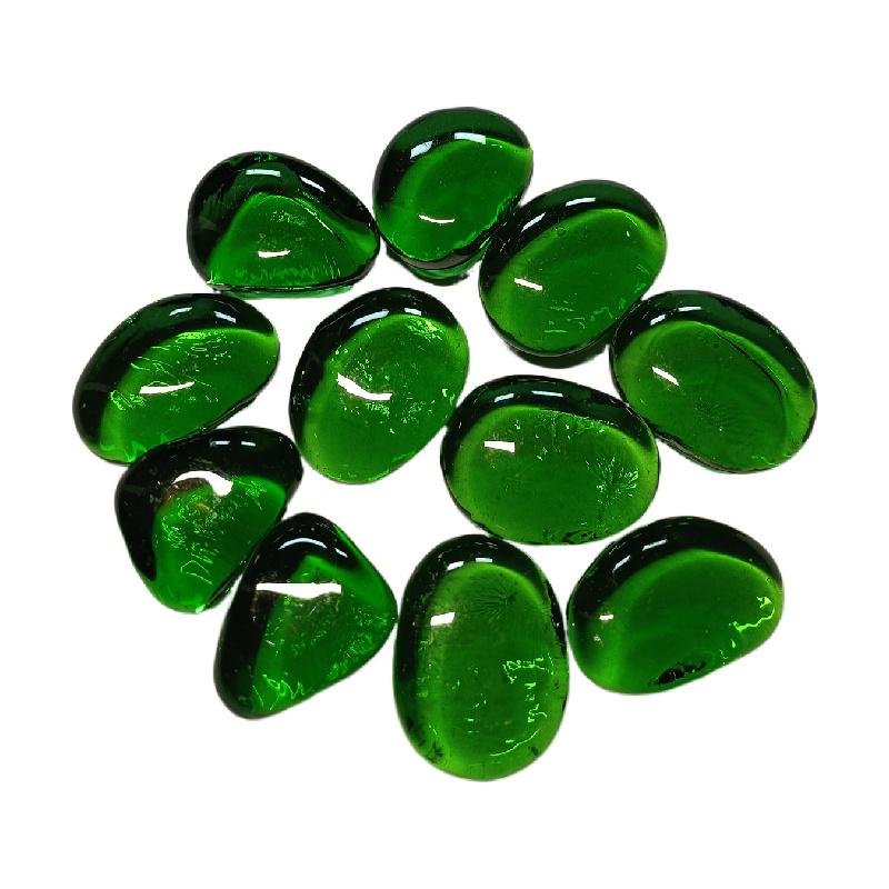 America Hot Sale Green Fire Glass Bead Special Shape For Fire Pit Glass Fire Bowl Pebble