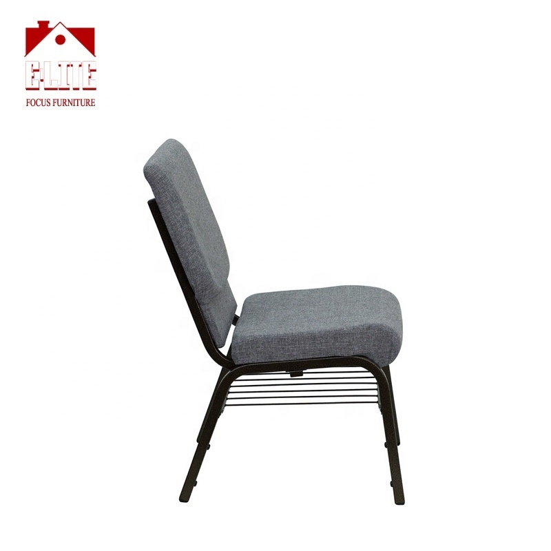 Low price metal frame armless used dark grey iron padded stackable church seat chairs chairs for church pulpit