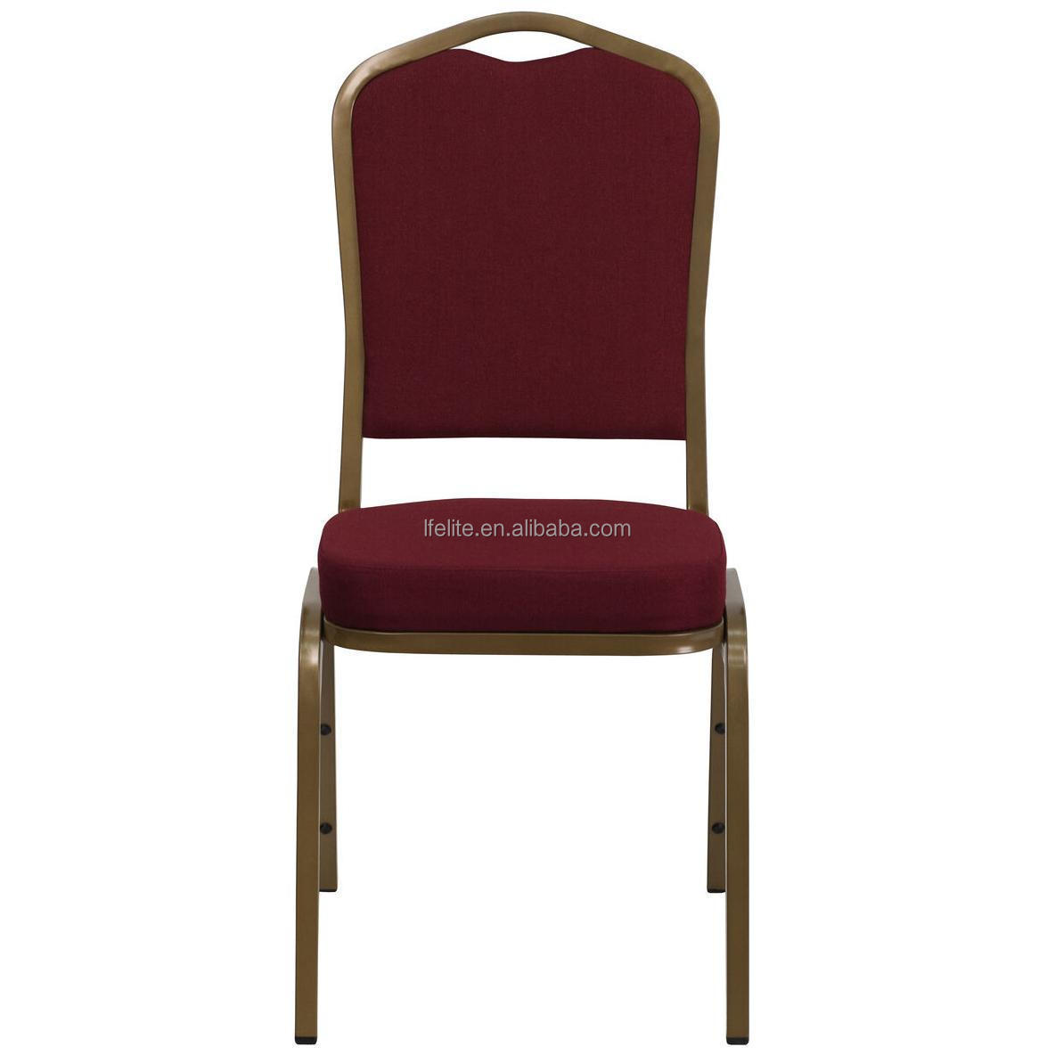 HERCULES Series Dome Back Stacking Banquet Chair in Burgundy Patterned Fabric - Gold Frame