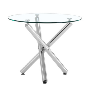 Fashion design modern glass dining room furniture 4 chairs round glass meeting dinning table set